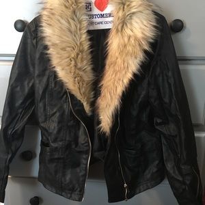 Leather fur coat
